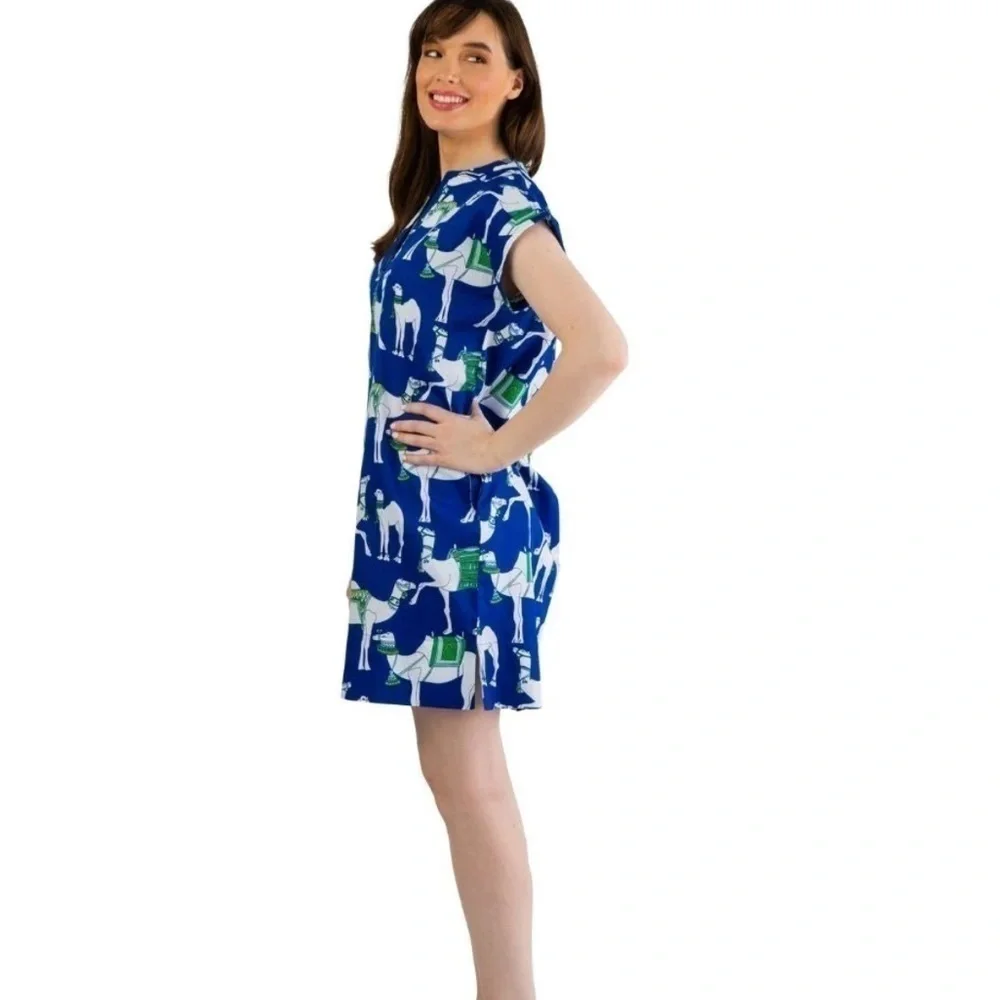 Jaye’s Studio Women’s Sateen Day Dress Camel Print Sz Large Preppy Lounge Comfy